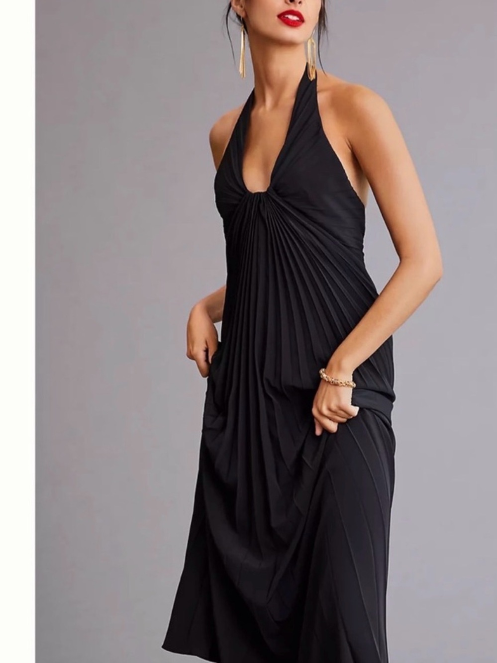 Anthropologie Black Halter Pleated Women’s Special Occasion dress. 26w. NWT